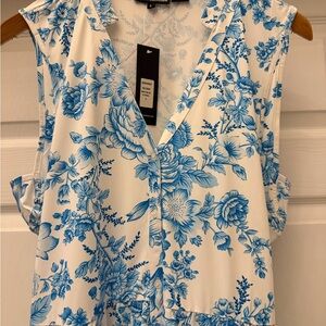 NWT Tolani Blue White Toile Tiered Maxi Dress L Coastal Grandmother Boho